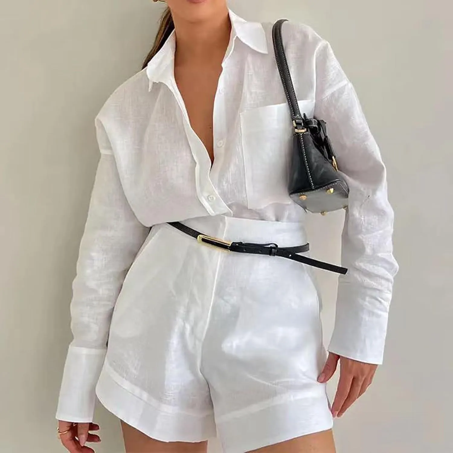 Linen Set for Women 2 Piece Short Sleeve Button down Blouse and Shorts Matching Sweatsuit Sets Fashion Trendy Clothes
