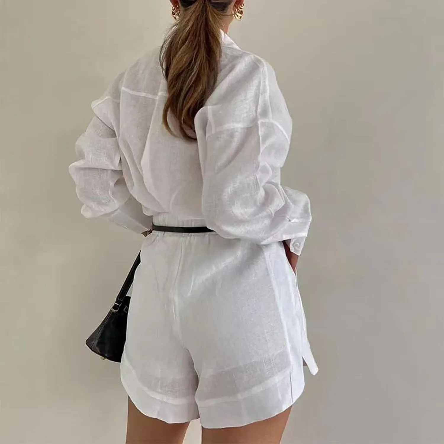 Linen Set for Women 2 Piece Short Sleeve Button down Blouse and Shorts Matching Sweatsuit Sets Fashion Trendy Clothes