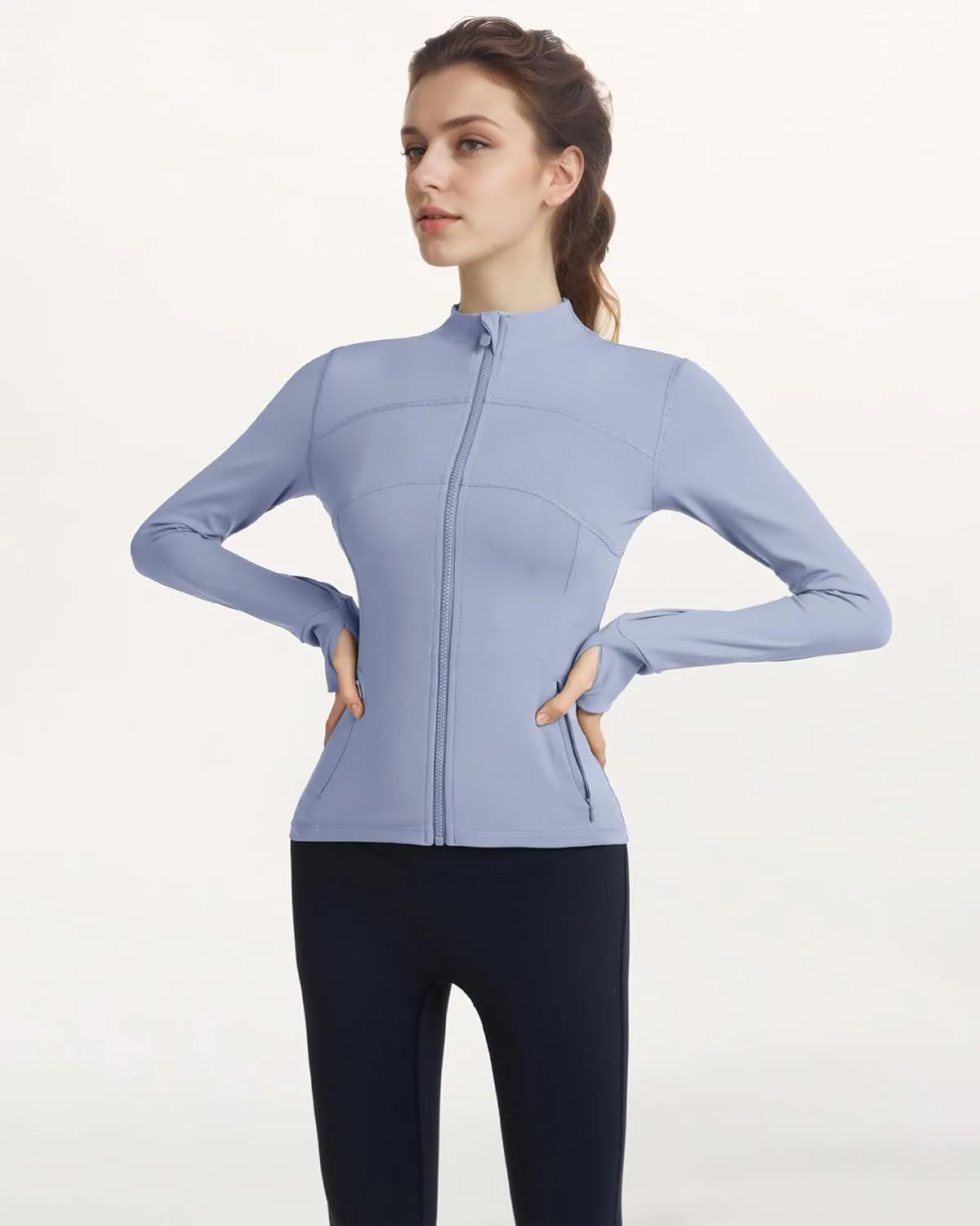 Locachy Women's Slim Fit Full Zip Athletic Running Sports Workout Jacket with Thumb Holes