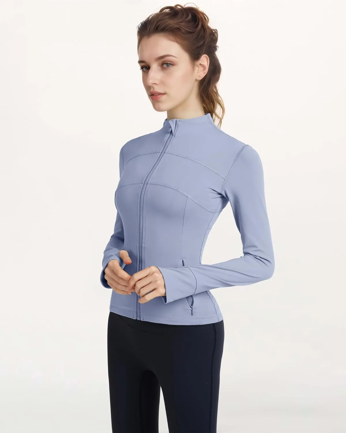 Locachy Women's Slim Fit Full Zip Athletic Running Sports Workout Jacket with Thumb Holes