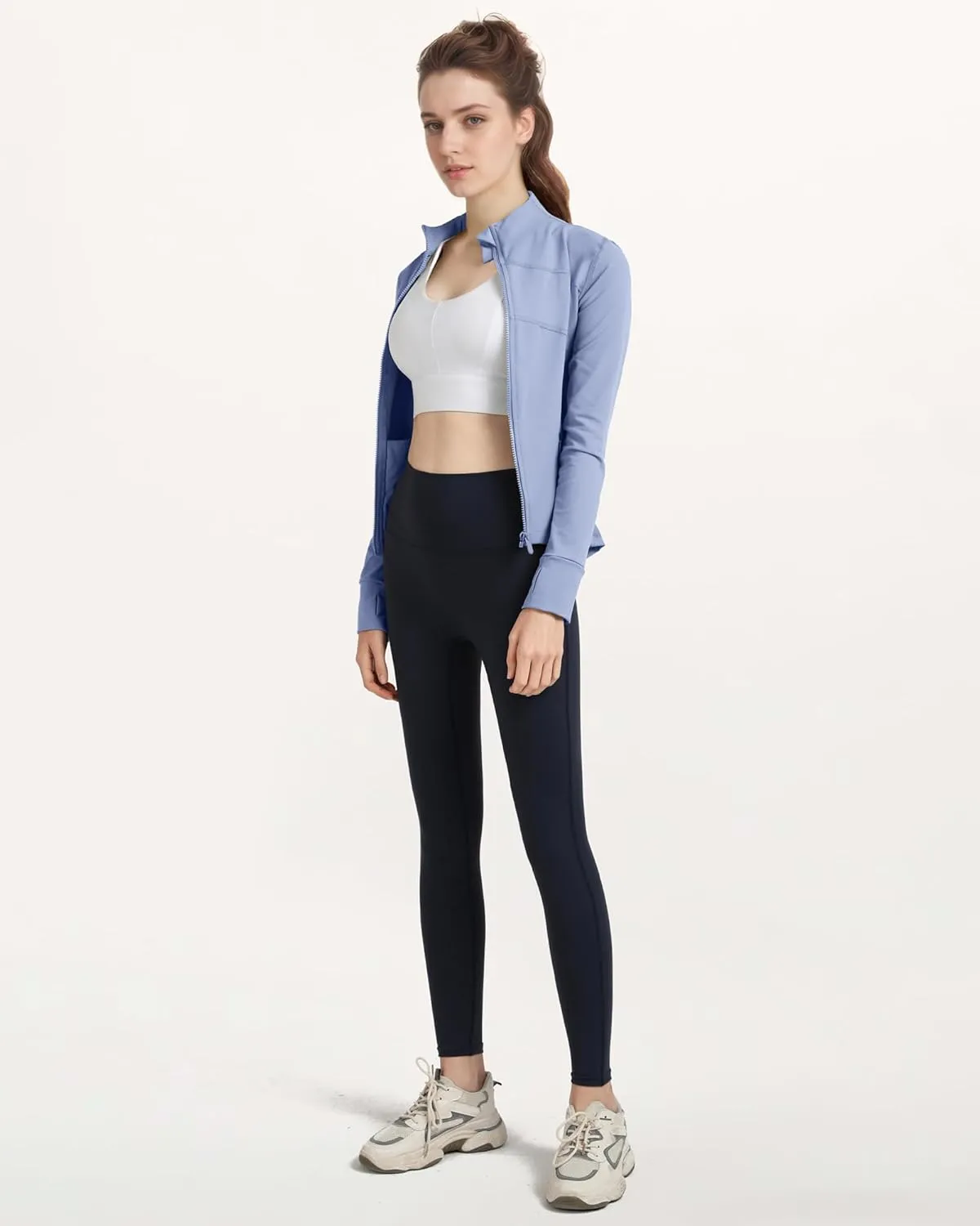Locachy Women's Slim Fit Full Zip Athletic Running Sports Workout Jacket with Thumb Holes