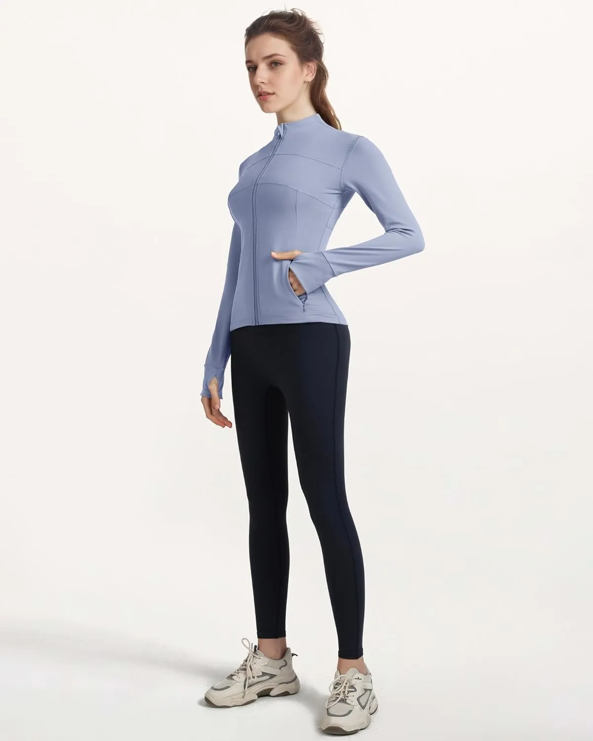 Locachy Women's Slim Fit Full Zip Athletic Running Sports Workout Jacket with Thumb Holes