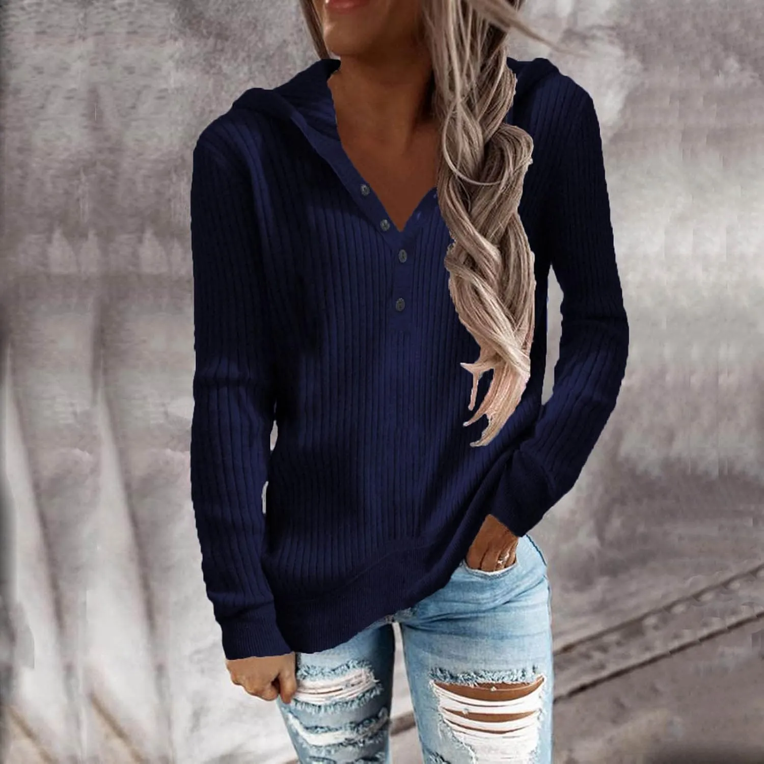 Long Sleeve Going Out Tops for Women Solid Button Hoodies Casual Comfy Fitted Sweat Shirts with Pockets