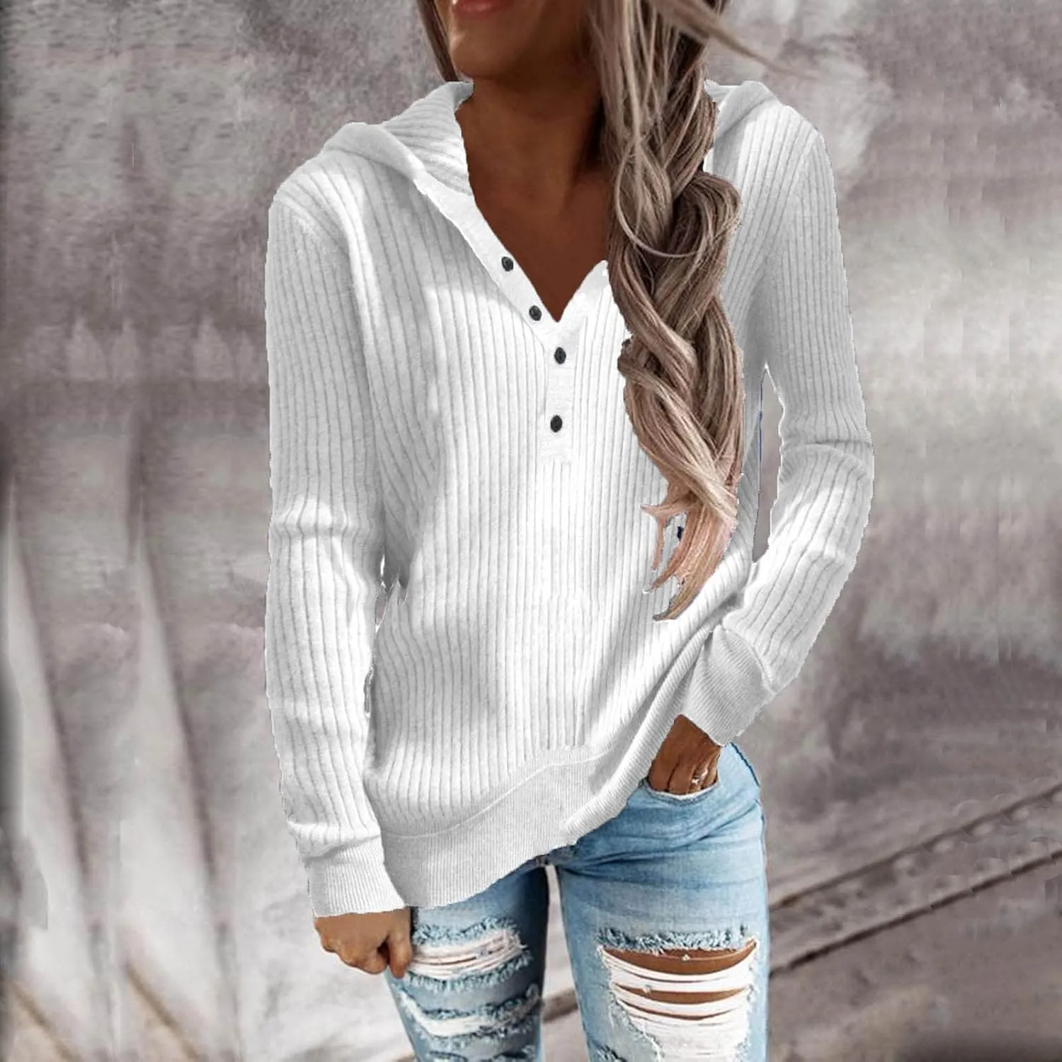 Long Sleeve Going Out Tops for Women Solid Button Hoodies Casual Comfy Fitted Sweat Shirts with Pockets