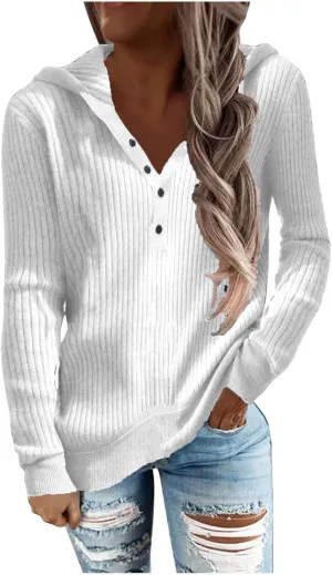 Long Sleeve Going Out Tops for Women Solid Button Hoodies Casual Comfy Fitted Sweat Shirts with Pockets