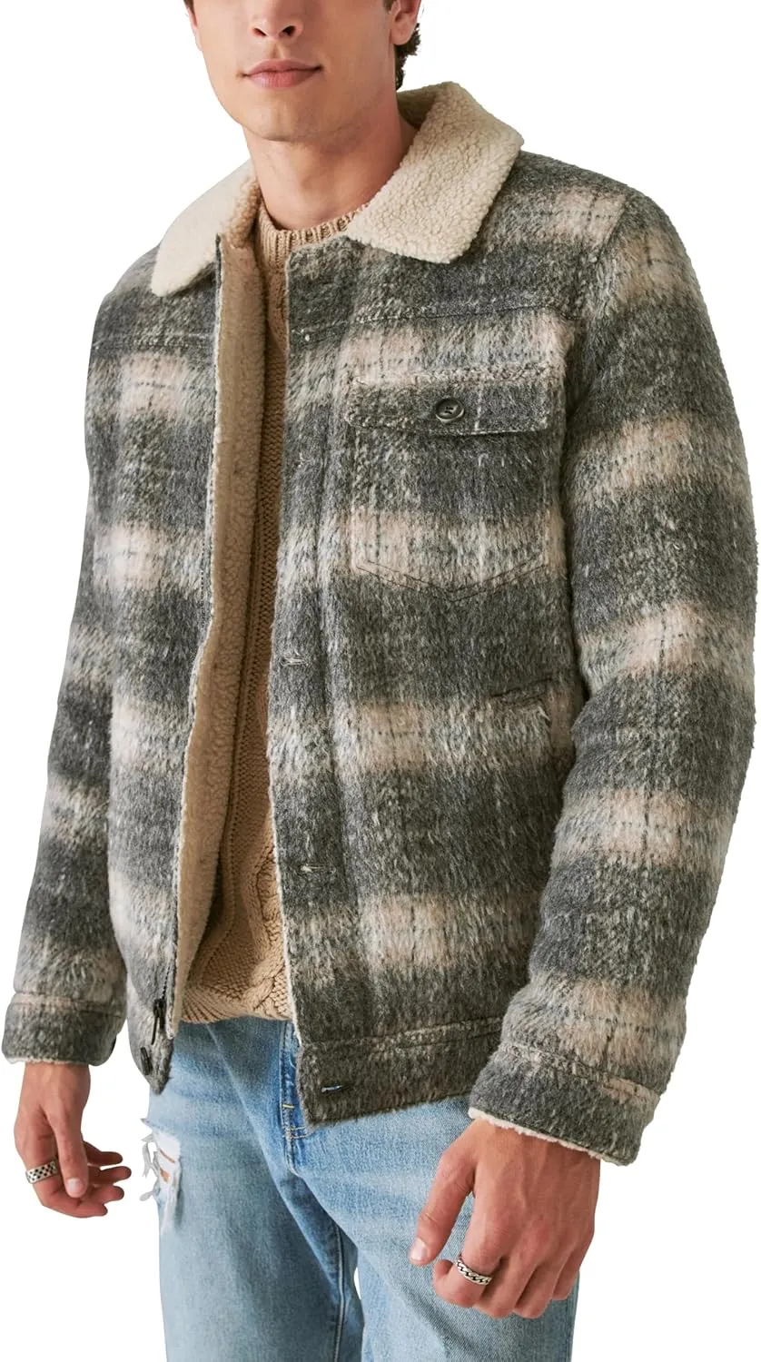 Lucky Brand Men's Plaid Faux Shearling Lined Trucker Jacket