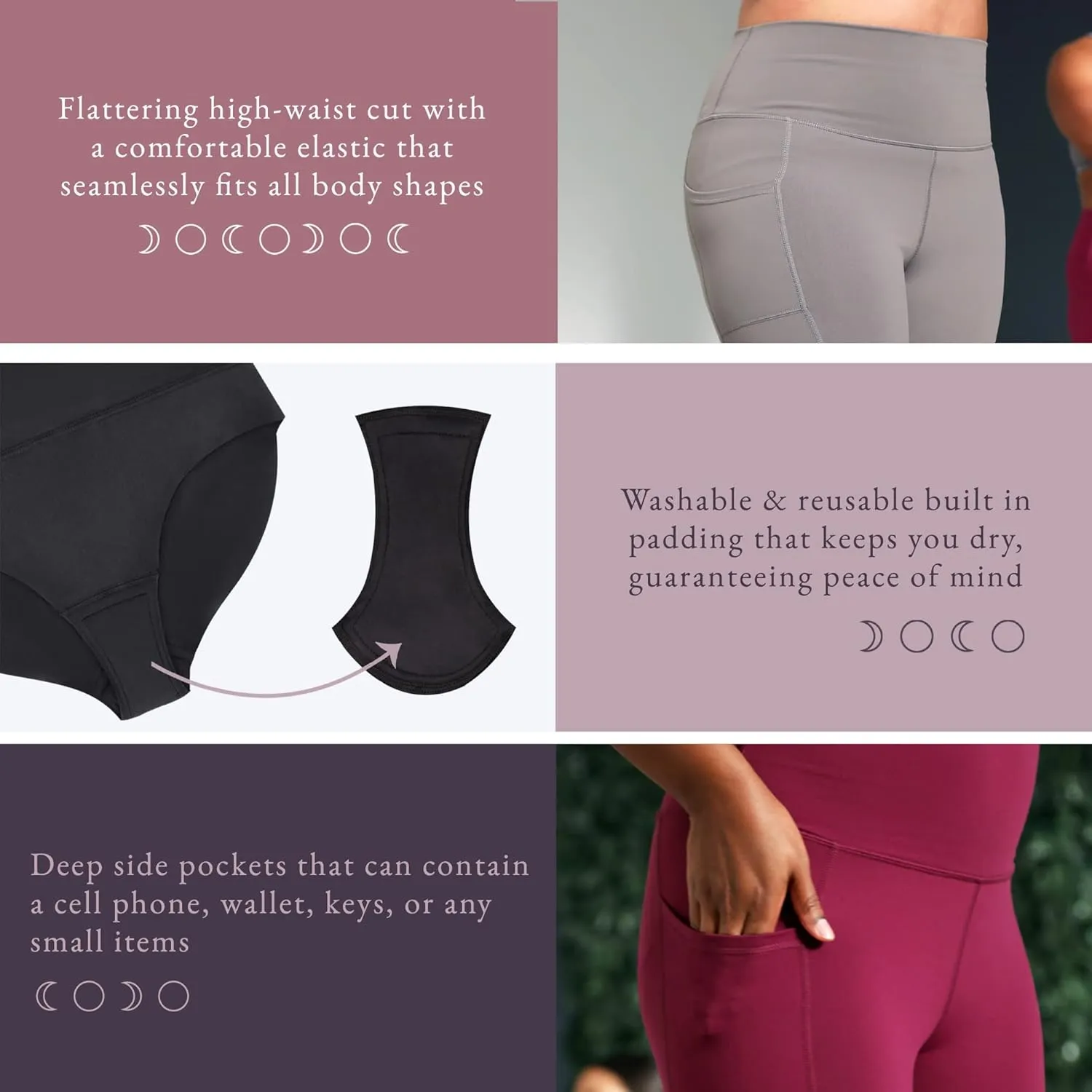 LUMANA Leakproof Womens Leggings: Menstrual   Bladder Control Yoga Pants with Pockets - Built-in Catch All Pads (22" Inseam)