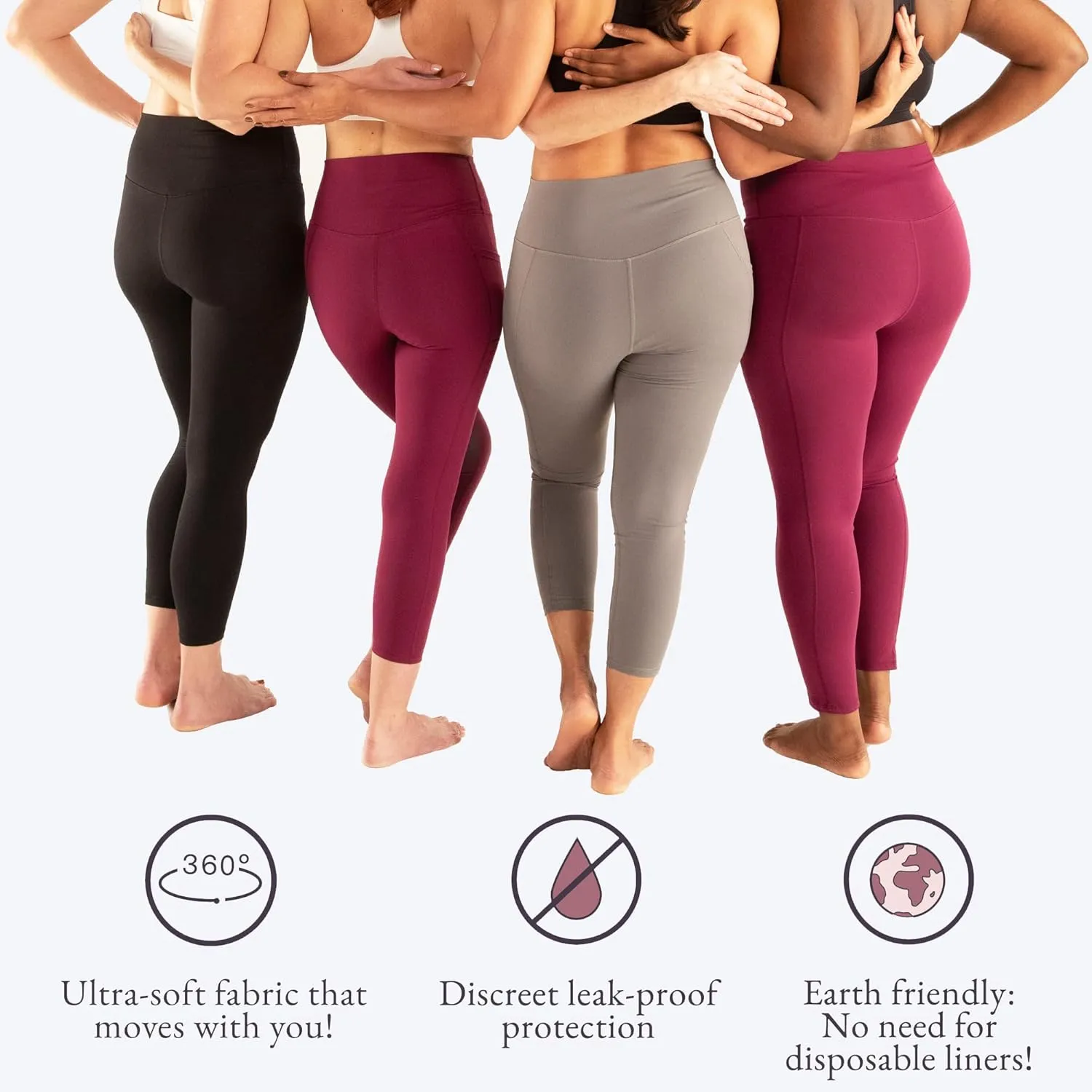 LUMANA Leakproof Womens Leggings: Menstrual   Bladder Control Yoga Pants with Pockets - Built-in Catch All Pads (22" Inseam)