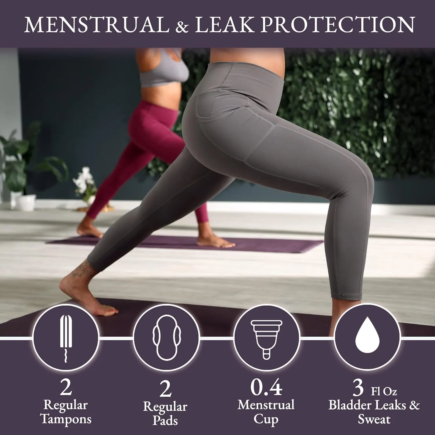 LUMANA Leakproof Womens Leggings: Menstrual   Bladder Control Yoga Pants with Pockets - Built-in Catch All Pads (22" Inseam)