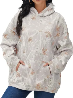 Lynkiss Womens Cotton Fleece Camo Hoodies Maple Leaf Print Oversized Hoodies Sweatshirt Pullover with Pocket