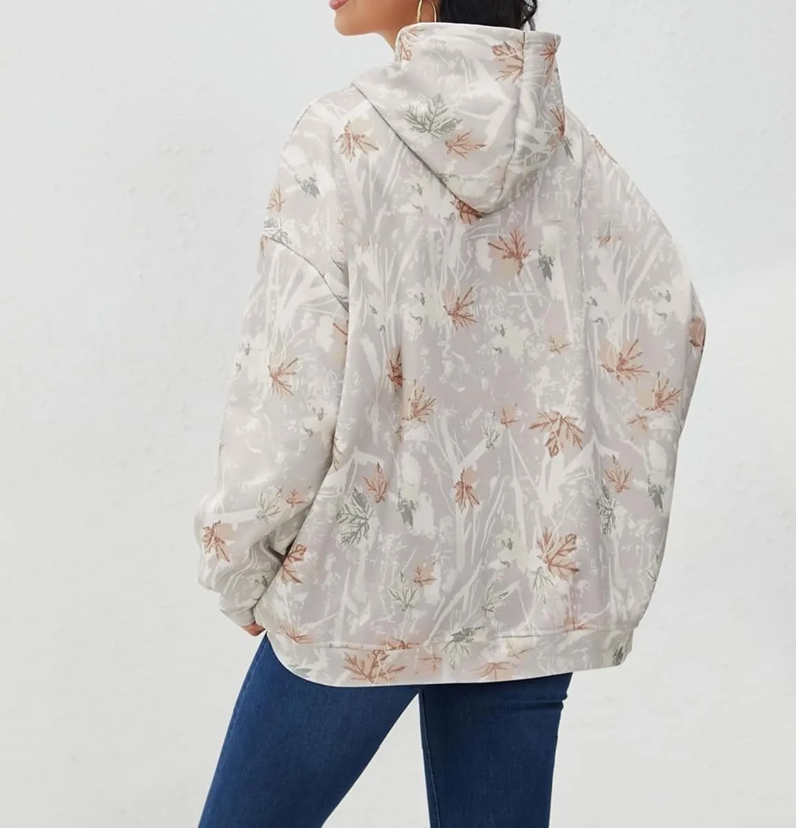 Lynkiss Womens Cotton Fleece Camo Hoodies Maple Leaf Print Oversized Hoodies Sweatshirt Pullover with Pocket