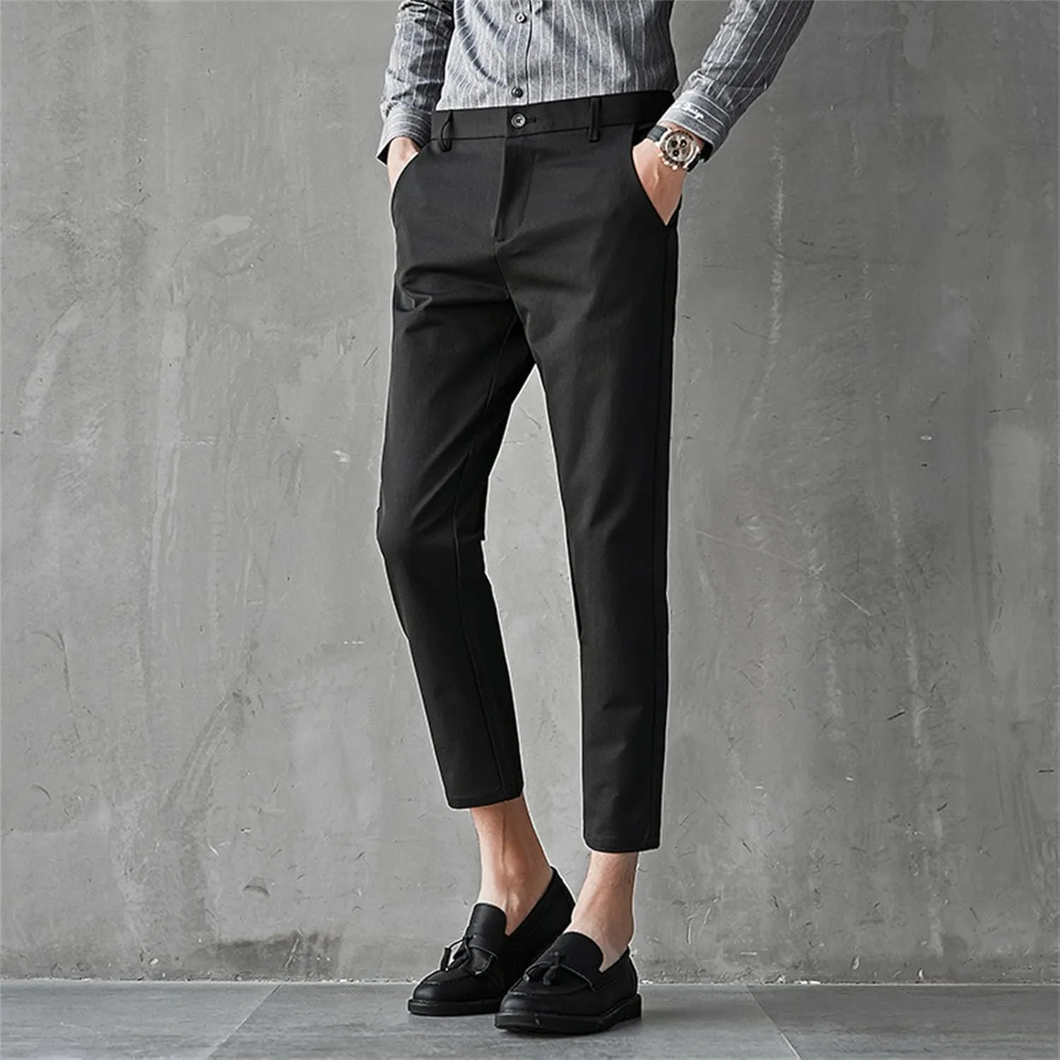 Maiyifu-GJ Men's Slim Fit Cropped Chino Pants Casual Business Stretch Skinny Pant Flat Front Ankle Dress Pants Suit Pants