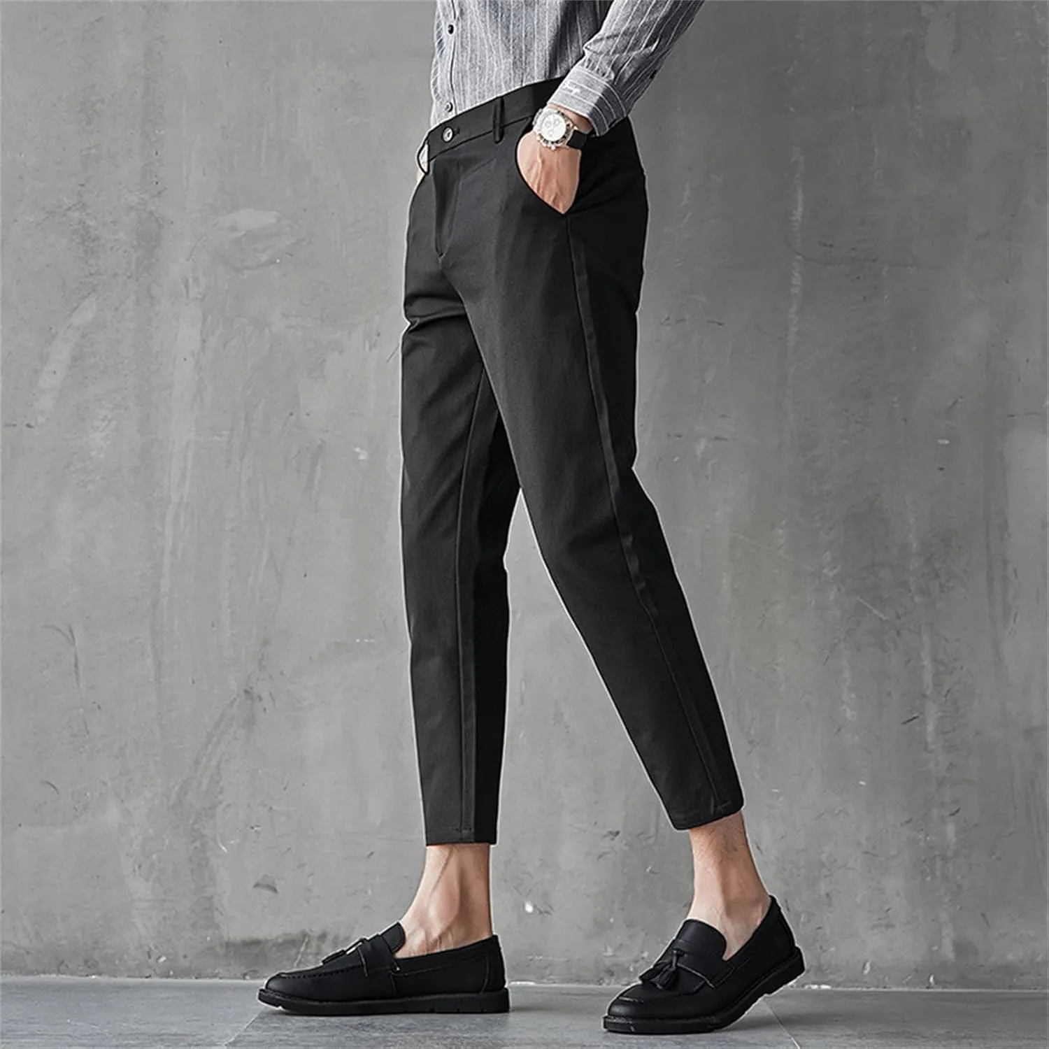 Maiyifu-GJ Men's Slim Fit Cropped Chino Pants Casual Business Stretch Skinny Pant Flat Front Ankle Dress Pants Suit Pants