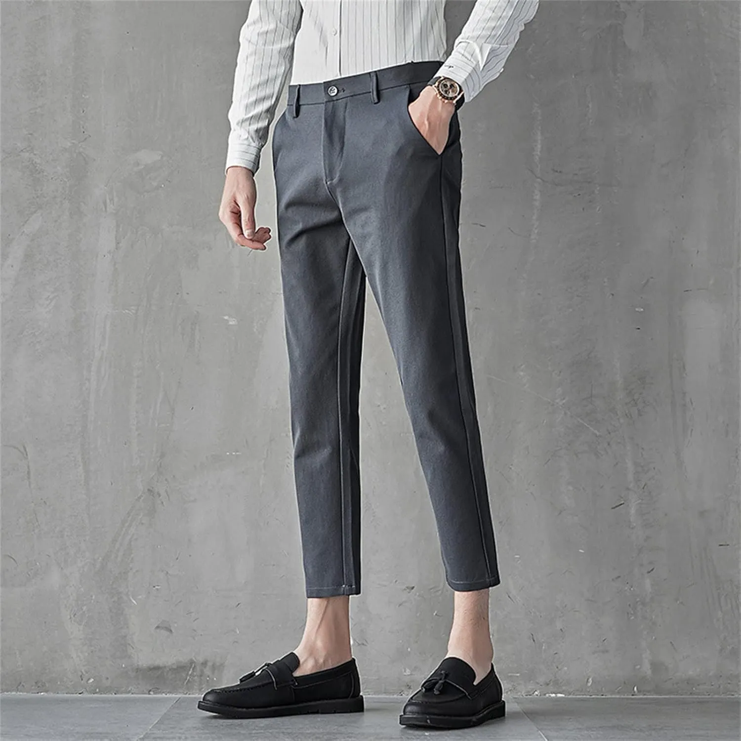 Maiyifu-GJ Men's Slim Fit Cropped Chino Pants Casual Business Stretch Skinny Pant Flat Front Ankle Dress Pants Suit Pants