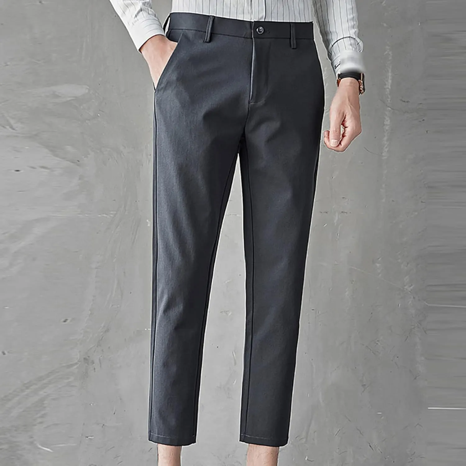Maiyifu-GJ Men's Slim Fit Cropped Chino Pants Casual Business Stretch Skinny Pant Flat Front Ankle Dress Pants Suit Pants