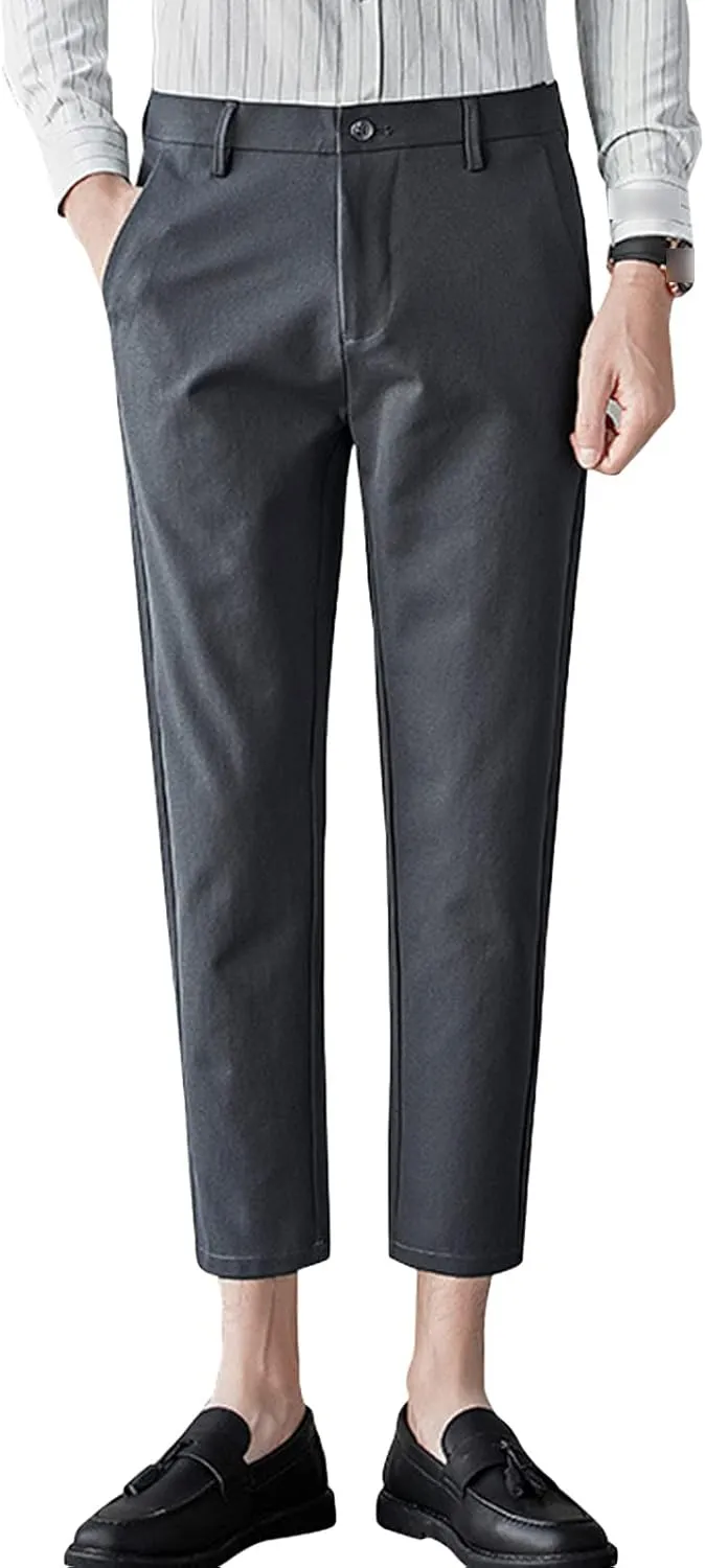 Maiyifu-GJ Men's Slim Fit Cropped Chino Pants Casual Business Stretch Skinny Pant Flat Front Ankle Dress Pants Suit Pants