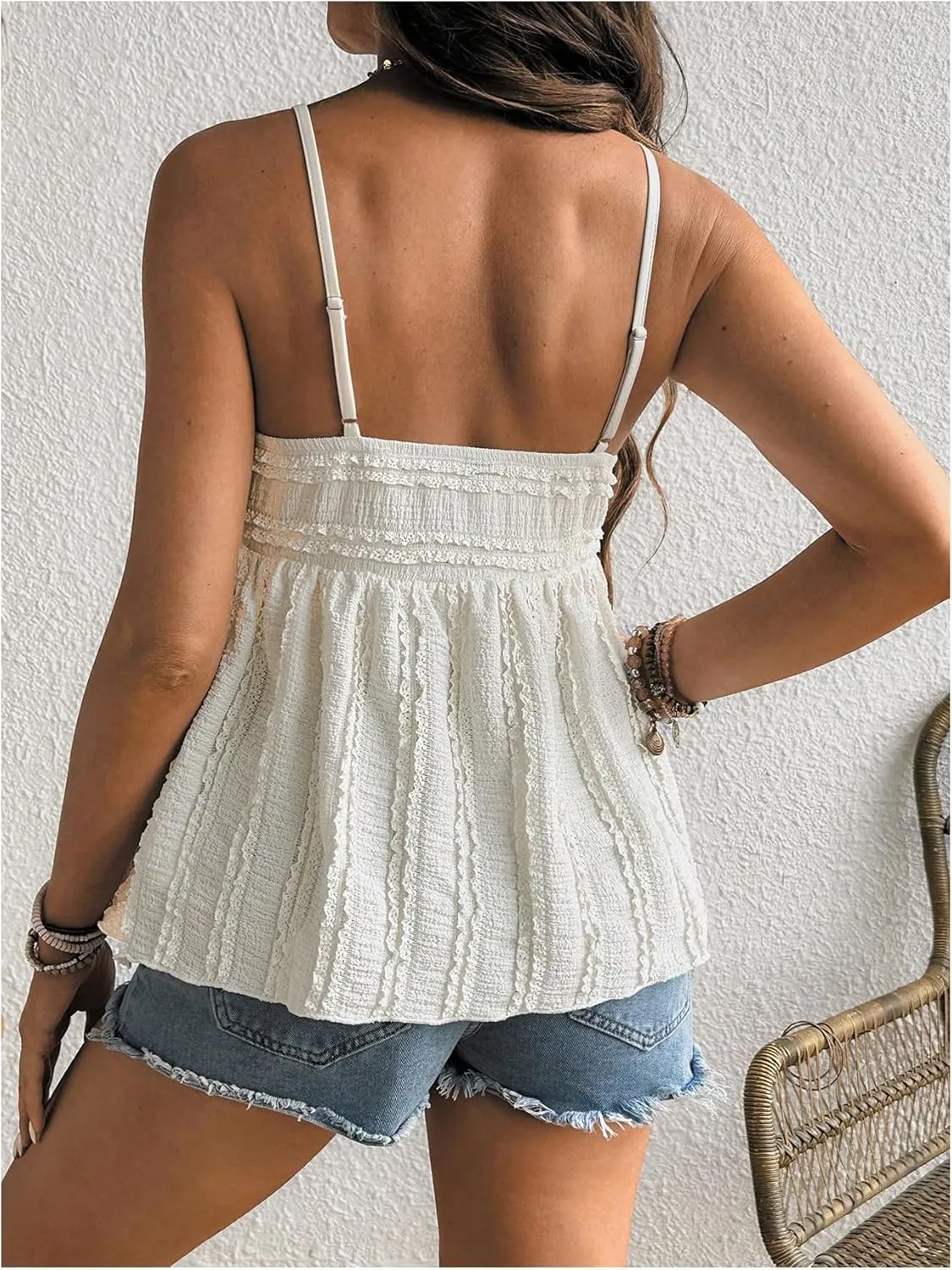 MakeMeChic Women's Maternity Camisole Spaghetti Strap Ruffle Hem Sleeveless Pregnancy Tank Tops