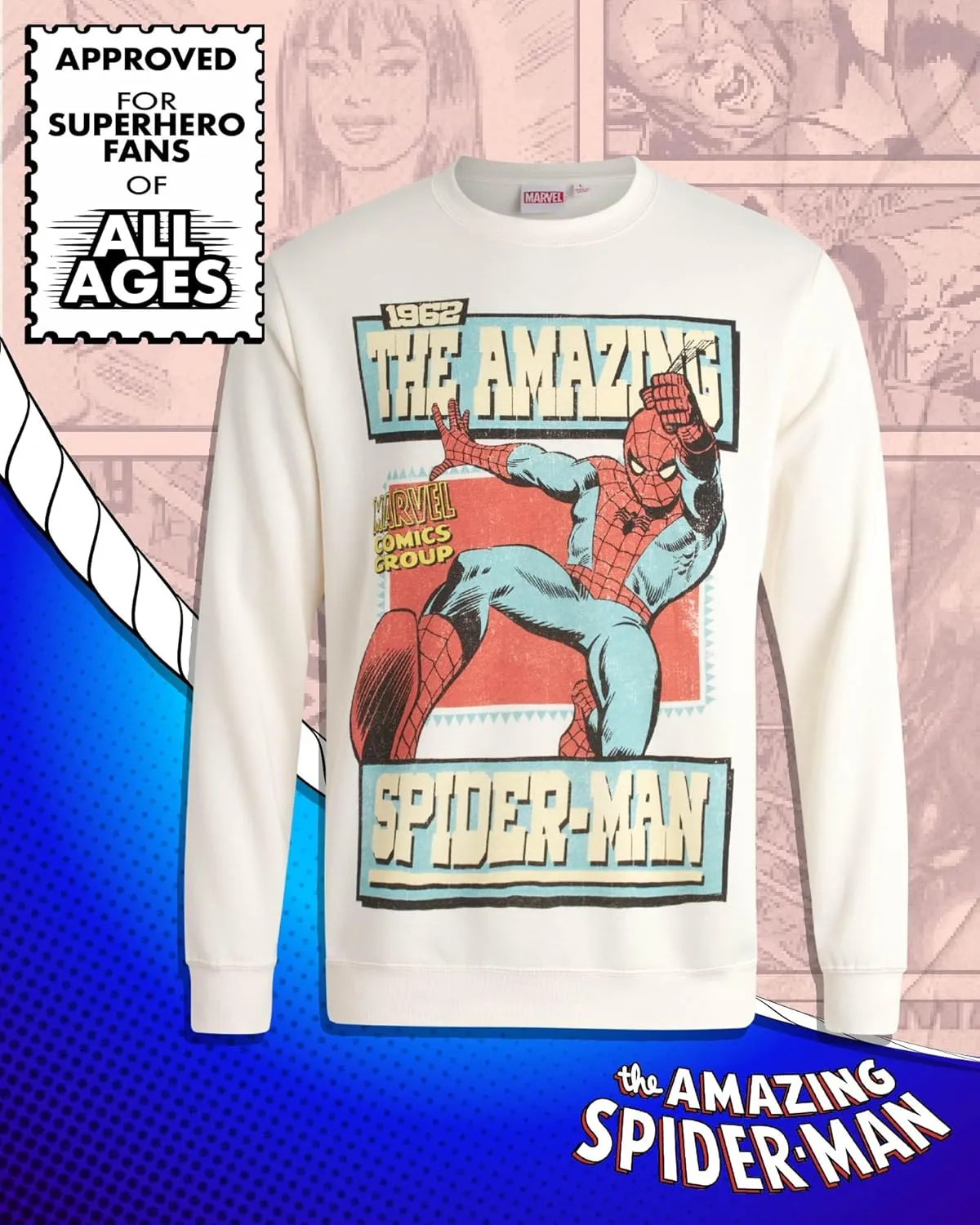 Marvel Avengers Men's Graphic Sweatshirt - The Amazing Spider-Man Novelty Fleece Crew Neck Pullover Sweatshirt for Men (S-XL)