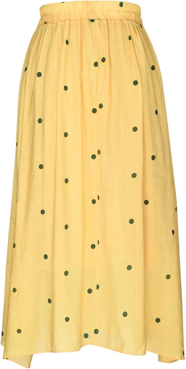 Maxi Skirts for Women Elegant Polka Dot Floral Boho Skirt Cotton Linen A-Line Swing Pleated Midi Long Skirt