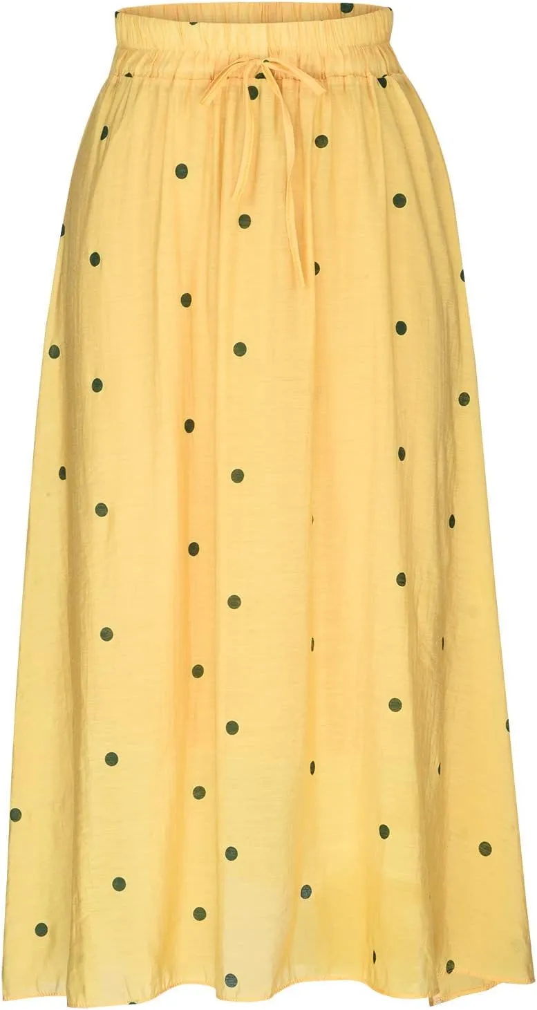 Maxi Skirts for Women Elegant Polka Dot Floral Boho Skirt Cotton Linen A-Line Swing Pleated Midi Long Skirt