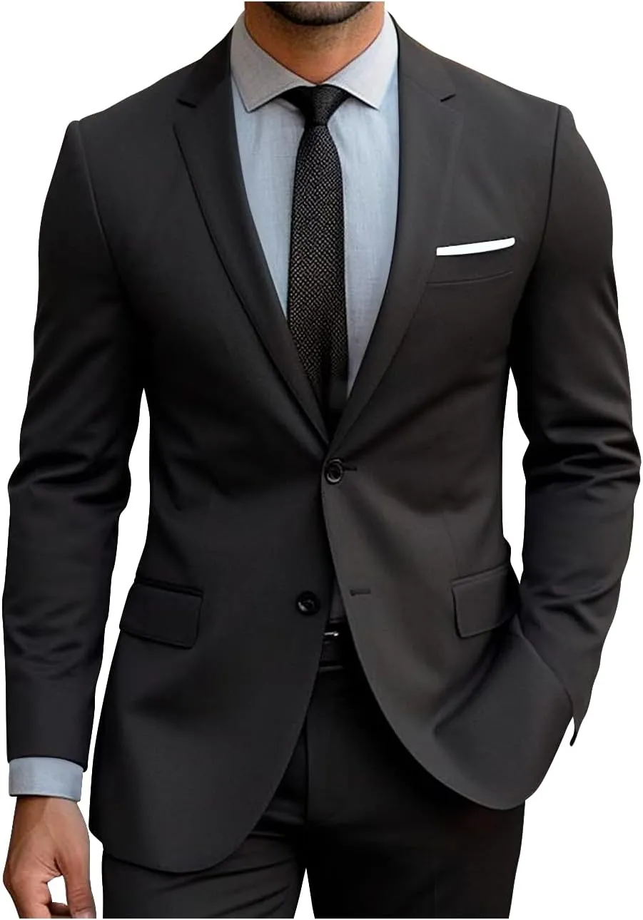 Men Slim Fit 2 Piece Suit Classic Suit for Men Two Button Notch Lapel Dress Suit Jacket Pants Tuxedo for Prom