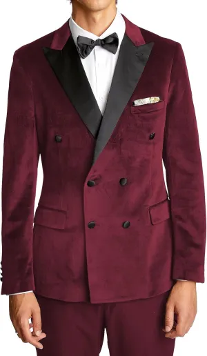 Men's 2 Piece Velvet Mens Suit Double-Breasted Slim Fit Wedding Groomsmen Tuxedos Jacket & Pants
