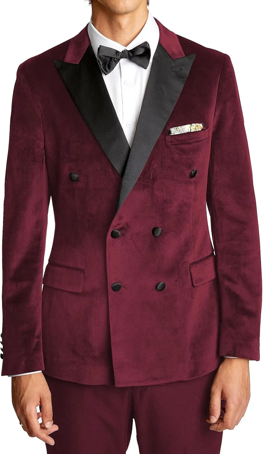 Men's 2 Piece Velvet Mens Suit Double-Breasted Slim Fit Wedding Groomsmen Tuxedos Jacket & Pants