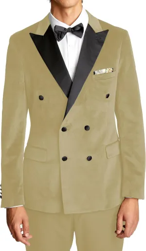 Men's 2 Piece Velvet Mens Suit Double-Breasted Slim Fit Wedding Groomsmen Tuxedos Jacket & Pants
