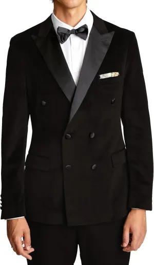 Men's 2 Piece Velvet Mens Suit Double-Breasted Slim Fit Wedding Groomsmen Tuxedos Jacket & Pants