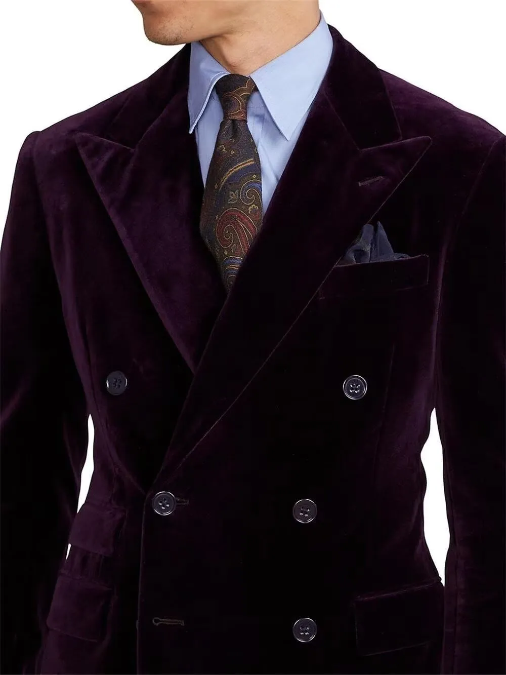 Men's 2 Piece Velvet Suits Slim Fit Double Breasted Suits Formal Wedding Prom Dinner Party Blazer Pants Set