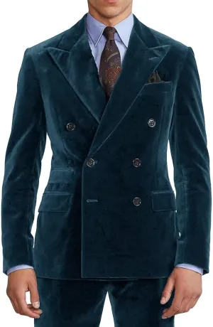 Men's 2 Piece Velvet Suits Slim Fit Double Breasted Suits Formal Wedding Prom Dinner Party Blazer Pants Set