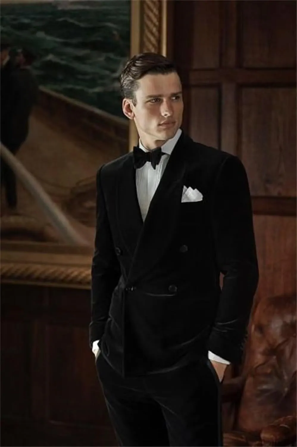 Men's 2 Piece Velvet Suits Slim Fit Double Breasted Suits Formal Wedding Prom Dinner Party Blazer Pants Set