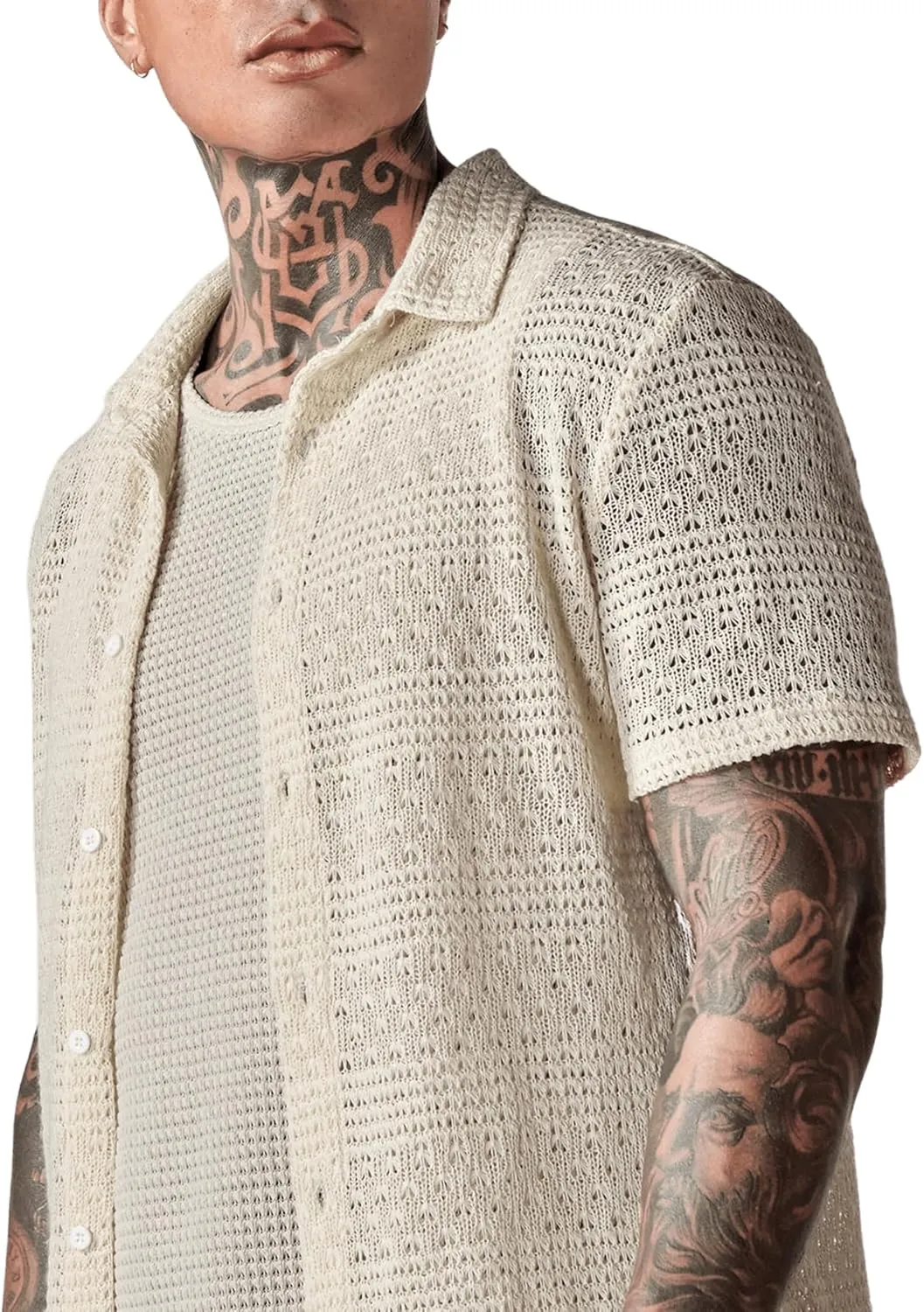 Men's 3 Pieces Outfit Sleeveless Tank Top and Drawstring Waist Shorts Set with Button Down Shirt