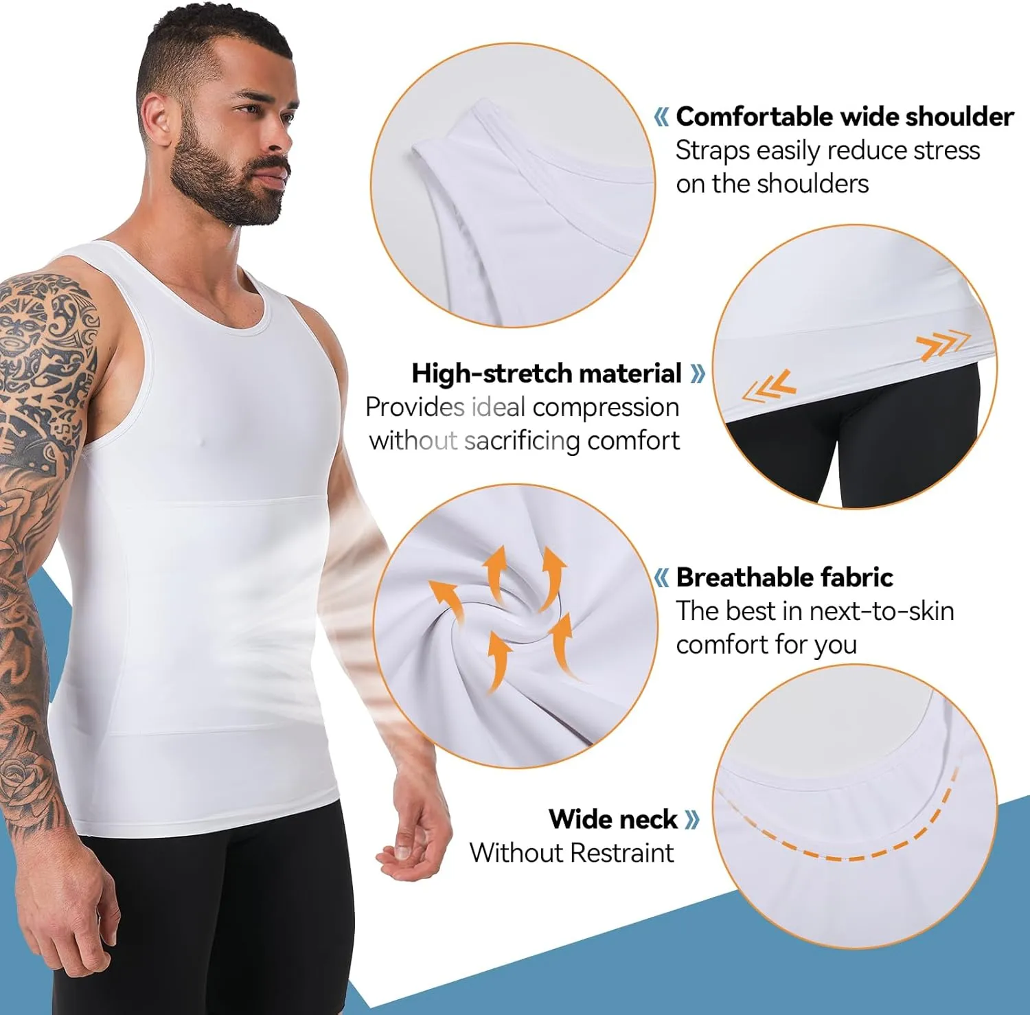 Mens Body Shaper, Compression Shapewear Vest Slimming Undershirt Tank Top, Tummy Control Chest, Hide Gynecomastia