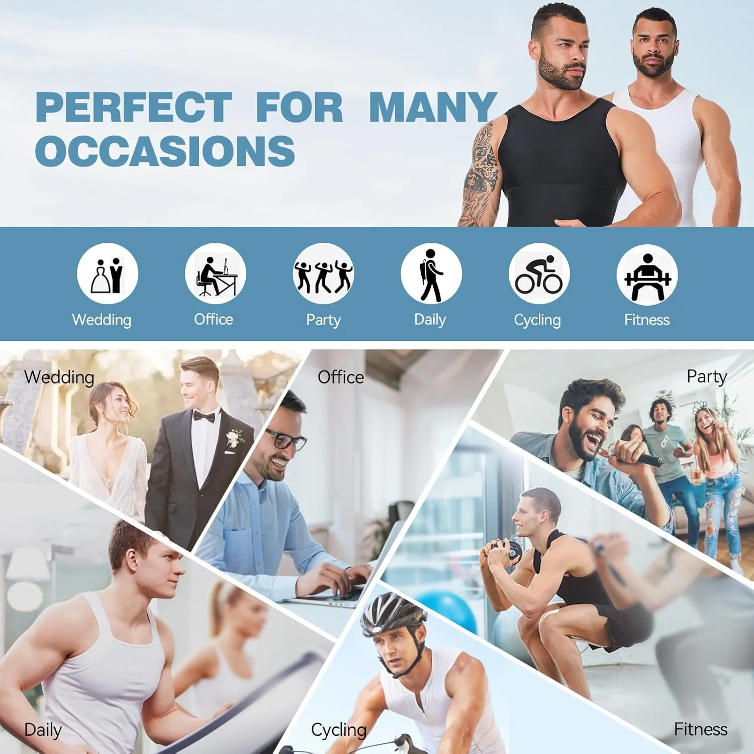 Mens Body Shaper, Compression Shapewear Vest Slimming Undershirt Tank Top, Tummy Control Chest, Hide Gynecomastia