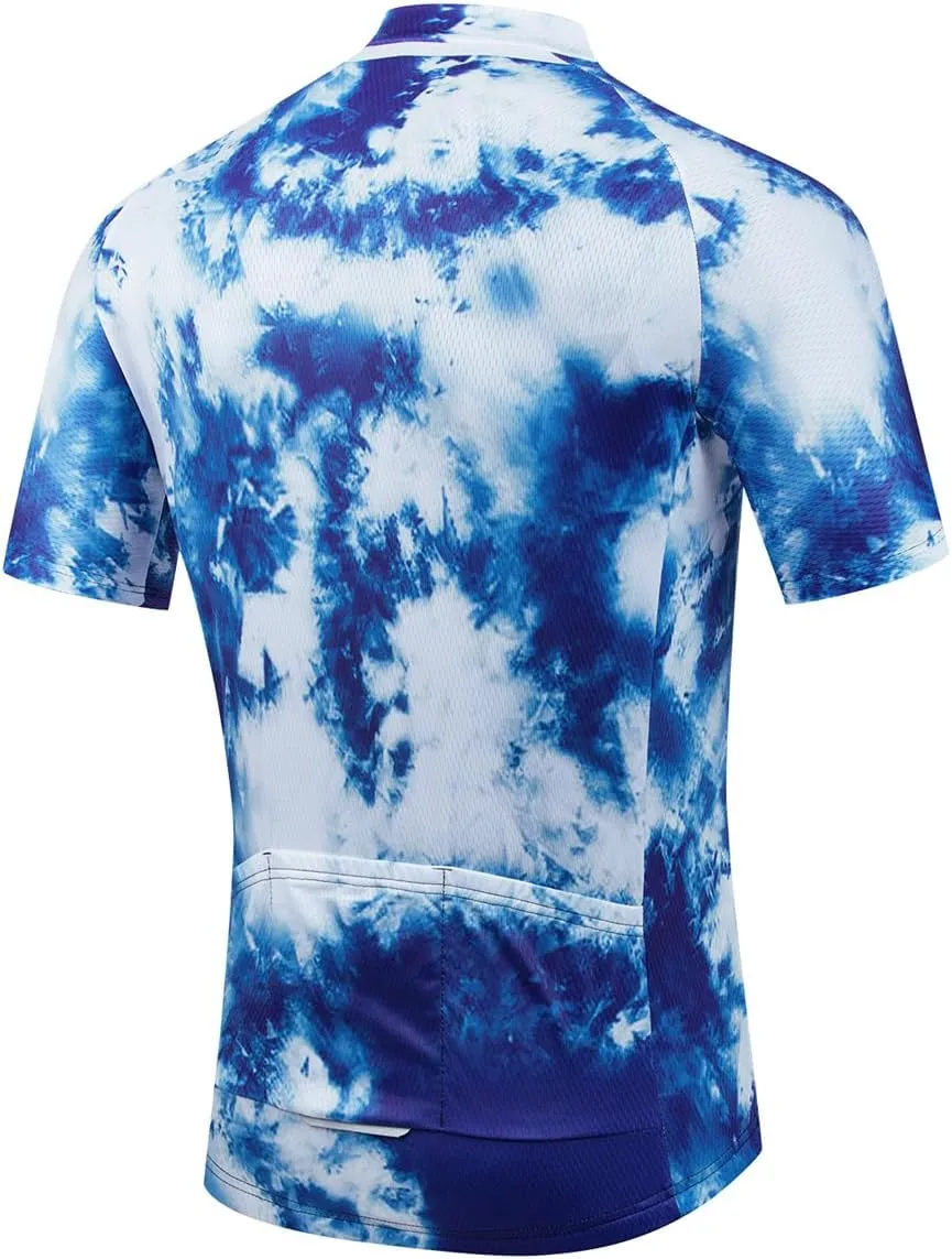 Mens Cycling Jersey 3 Rear Pockets Moisture Wicking Short Sleeve Quick Dry Reflective Biking Shirts