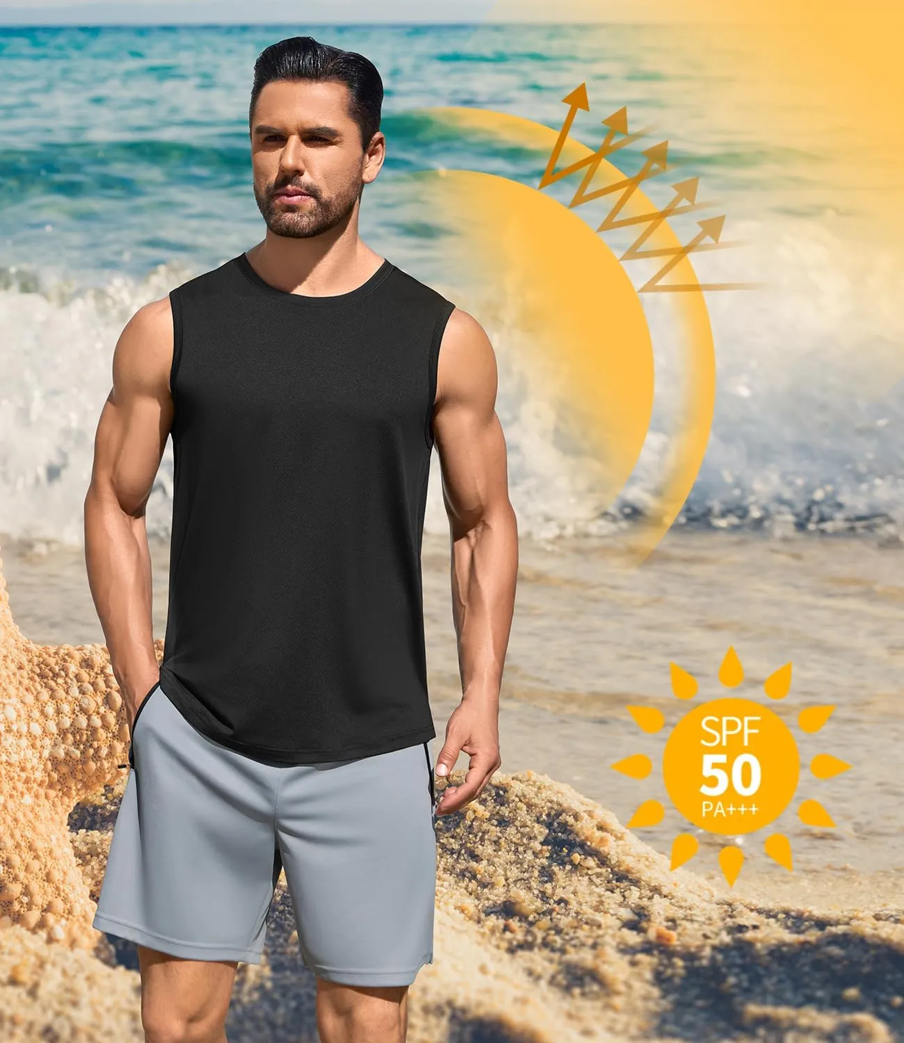 Men's Gym Tank Top Quick Dry 3 Pack Sleeveless Muscle Shirts Sun Protection UPF50  Running Workout Tank Tops