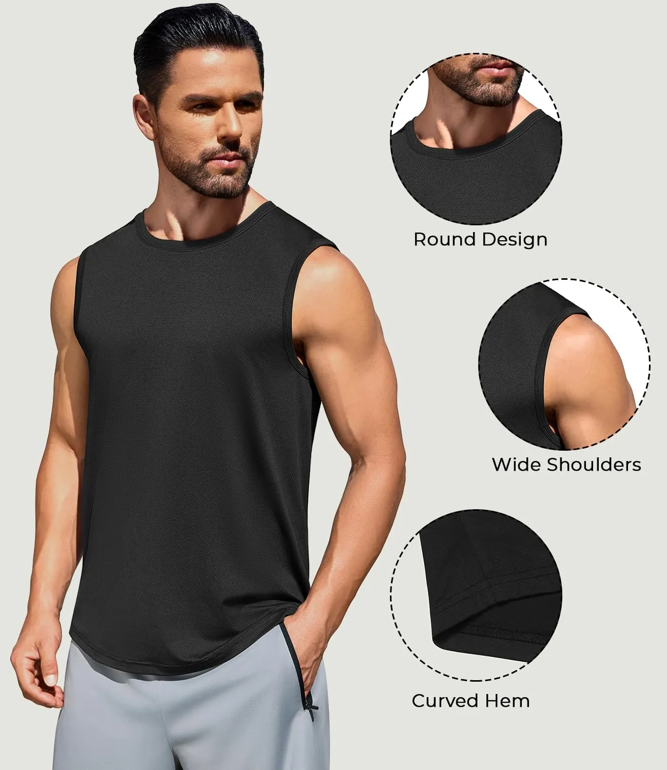 Men's Gym Tank Top Quick Dry 3 Pack Sleeveless Muscle Shirts Sun Protection UPF50  Running Workout Tank Tops