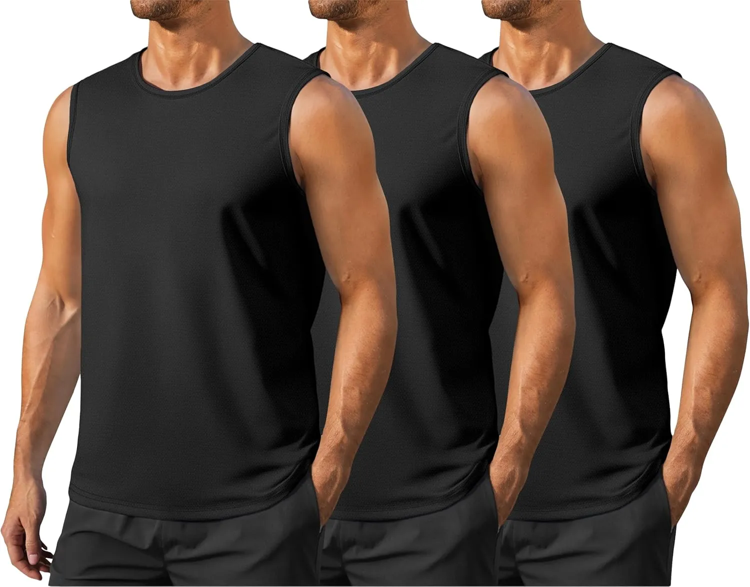Men's Gym Tank Top Quick Dry 3 Pack Sleeveless Muscle Shirts Sun Protection UPF50  Running Workout Tank Tops