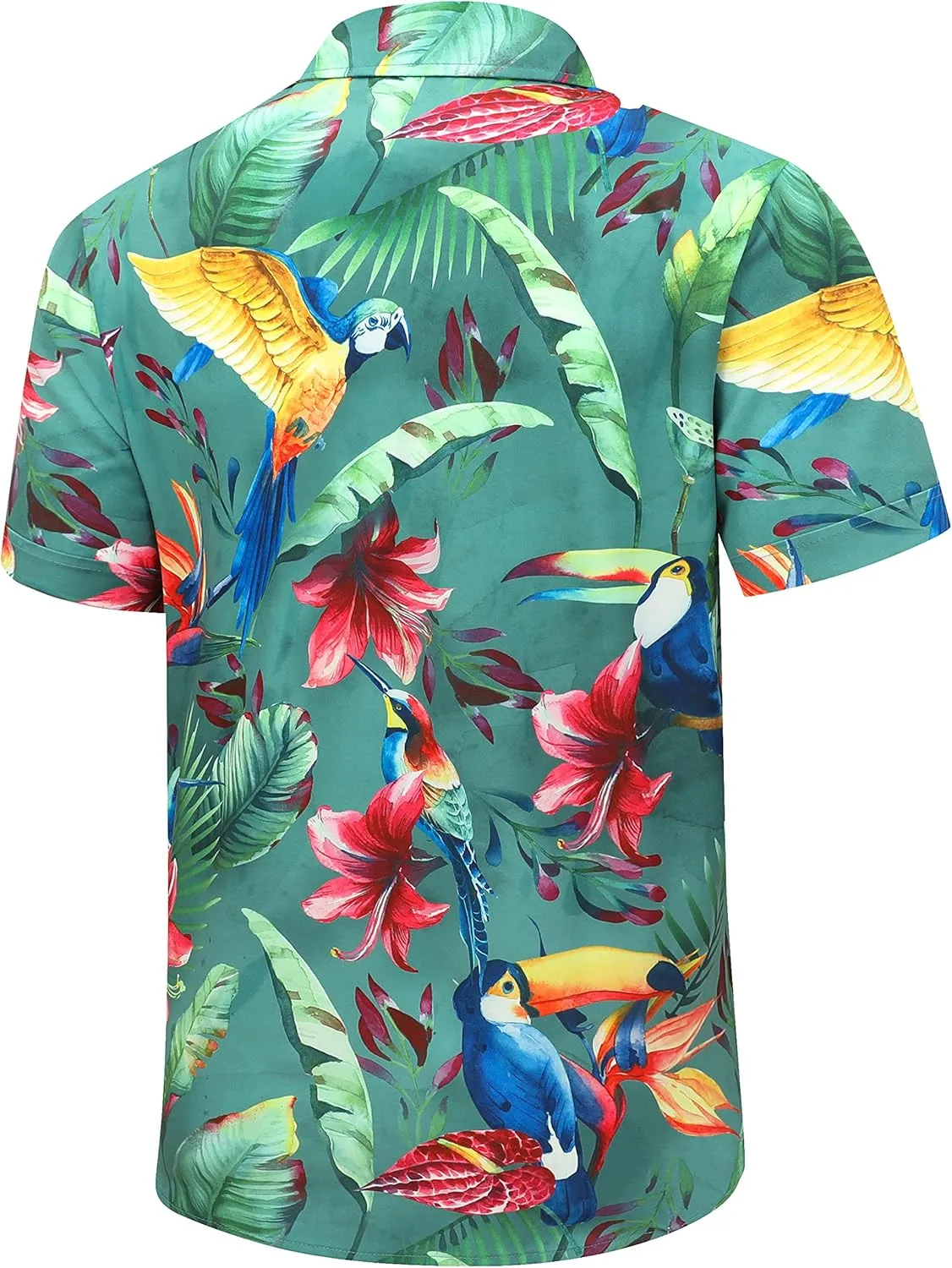 Mens Hawaiian Shirt, Short Sleeves Button Down Beach Clothing, Unisex Summer Flamingos Casual Aloha Floral Shirts