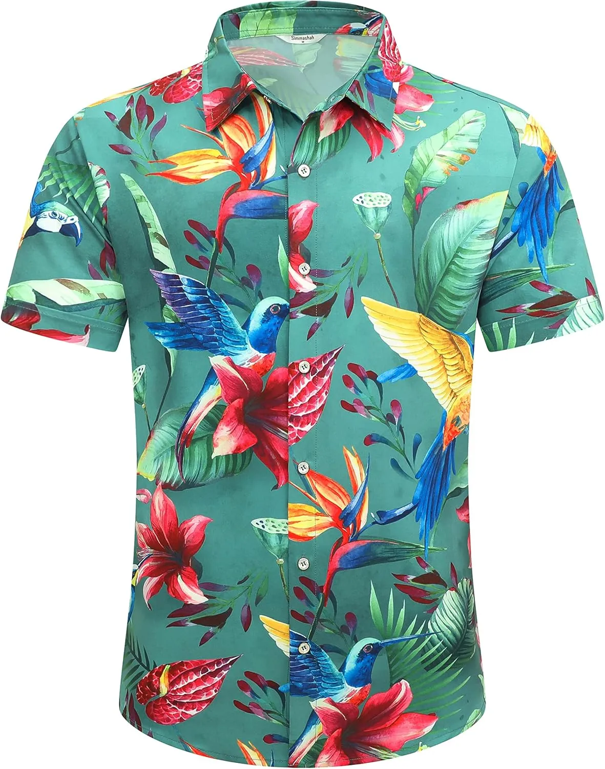 Mens Hawaiian Shirt, Short Sleeves Button Down Beach Clothing, Unisex Summer Flamingos Casual Aloha Floral Shirts