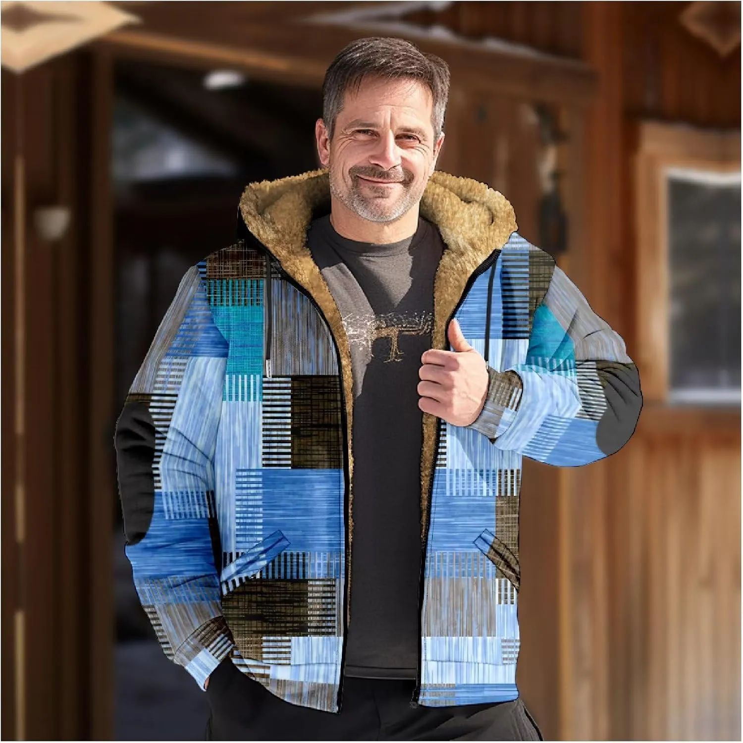 Men's Heavyweight Hoodie Full Zip Up Hooded Coat Warm Sherpa-Lined Flannel Big and Tall Plus Jacket with Pocket