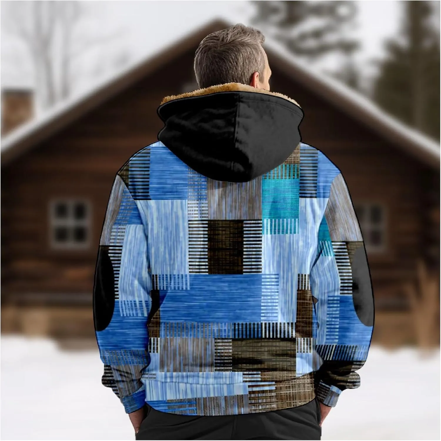 Men's Heavyweight Hoodie Full Zip Up Hooded Coat Warm Sherpa-Lined Flannel Big and Tall Plus Jacket with Pocket