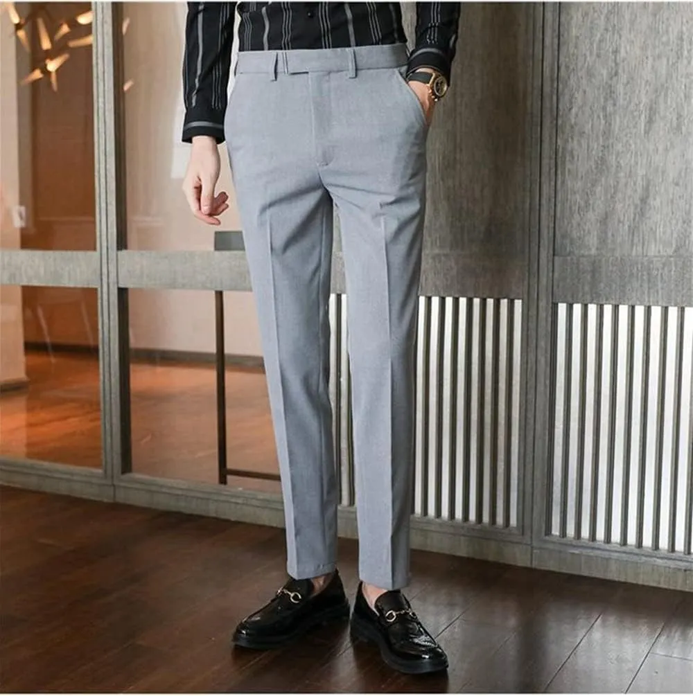 Men's Lightweight No Iron High Waist Dress Pants Stretch Casual Business Flat Front Chino Trousers