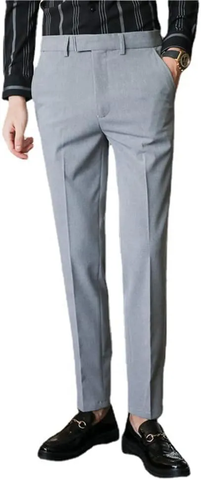Men's Lightweight No Iron High Waist Dress Pants Stretch Casual Business Flat Front Chino Trousers