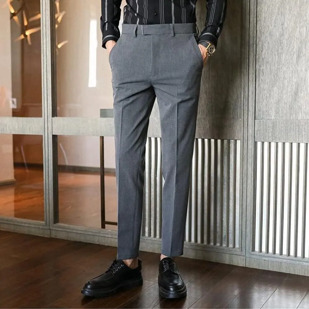 Men's Lightweight No Iron High Waist Dress Pants Stretch Casual Business Flat Front Chino Trousers