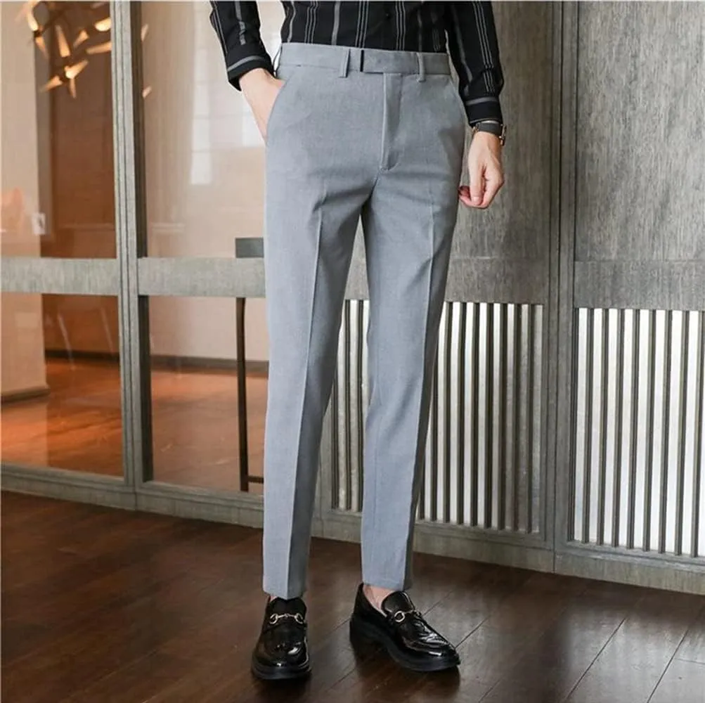 Men's Lightweight No Iron High Waist Dress Pants Stretch Casual Business Flat Front Chino Trousers