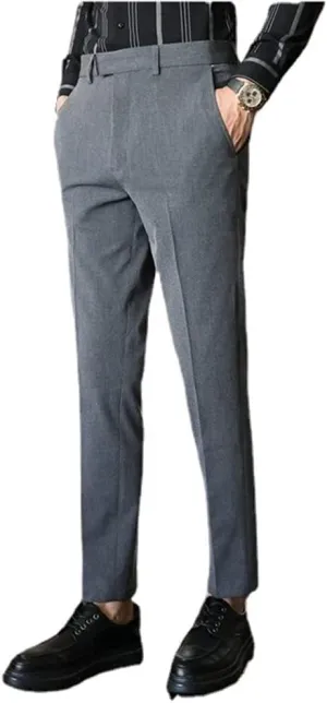 Men's Lightweight No Iron High Waist Dress Pants Stretch Casual Business Flat Front Chino Trousers