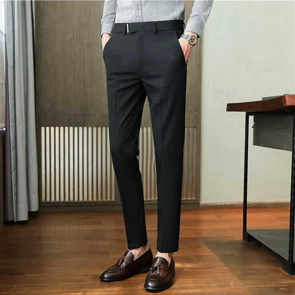Men's Lightweight No Iron High Waist Dress Pants Stretch Casual Business Flat Front Chino Trousers