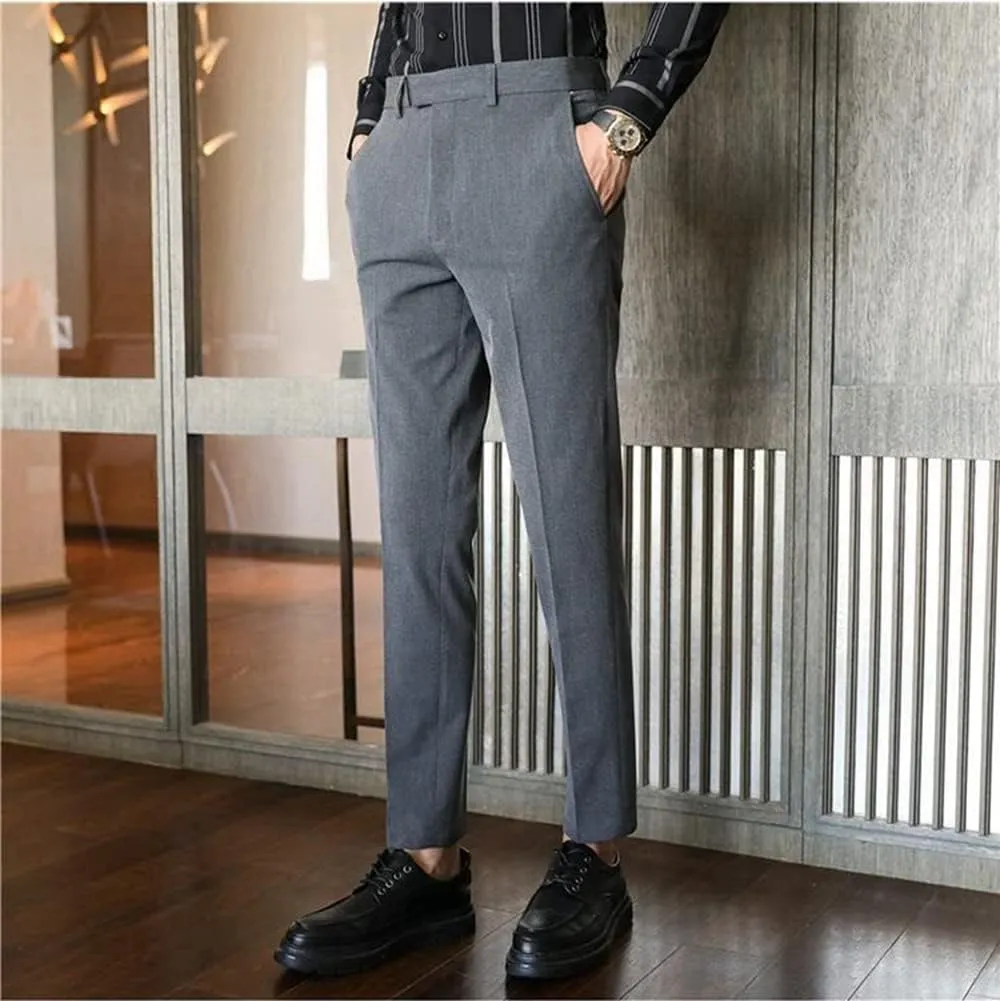 Men's Lightweight No Iron High Waist Dress Pants Stretch Casual Business Flat Front Chino Trousers